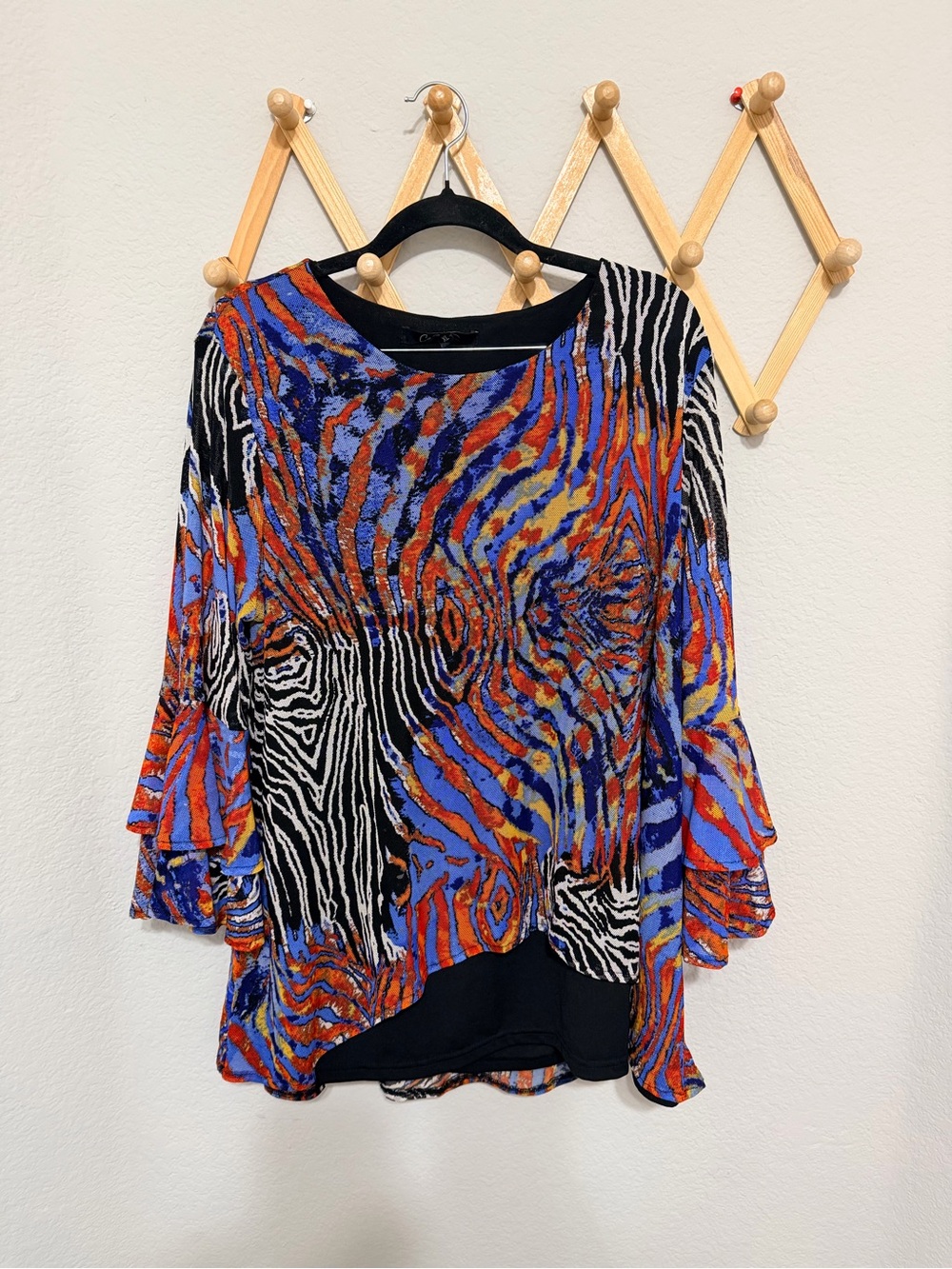 Calessa Animal Zebra Print Flowy Arms Colorful Top Size XL